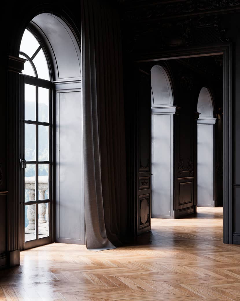 Hallway details with windows and light