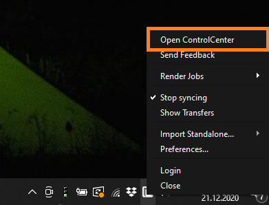 RebusDrop 面板 - 打开 ControlCenter 按钮