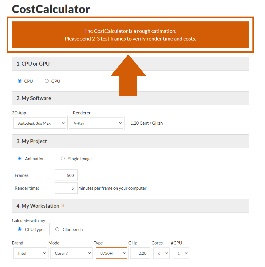 渲染农场 CostCalculator 提醒您发送一些测试帧