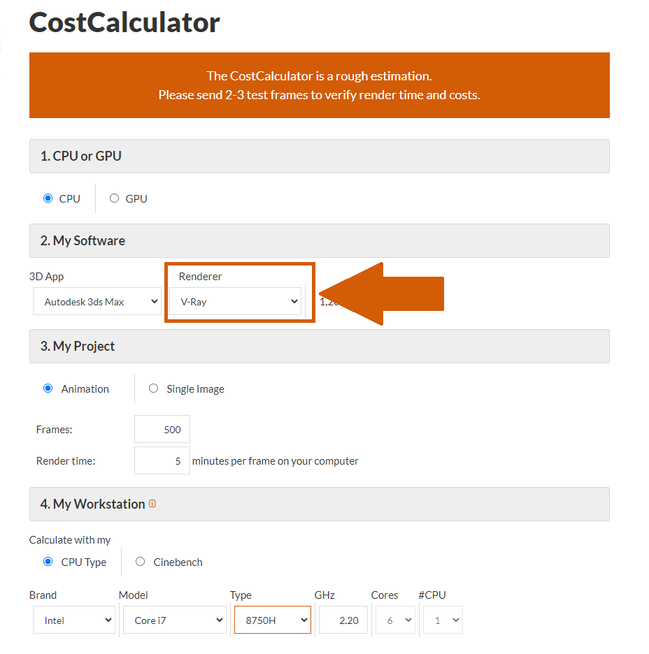 渲染农场 CostCalculator 渲染器选择