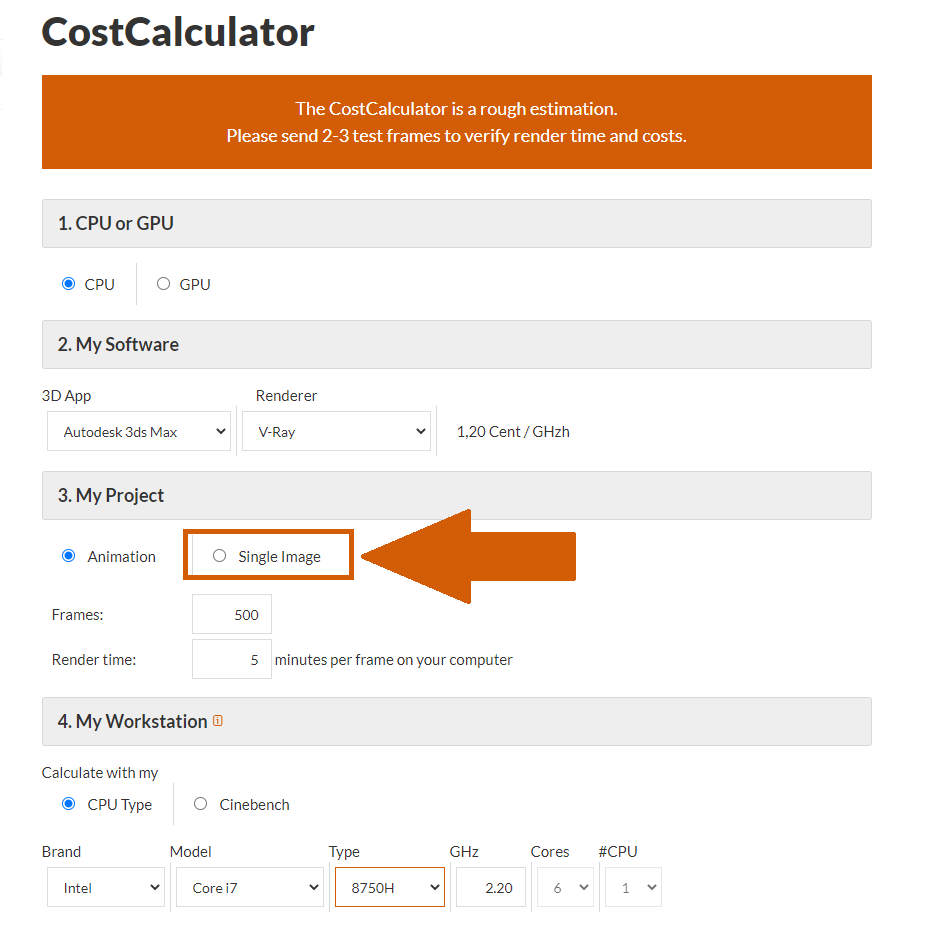 渲染农场 CostCalculator 单帧选择