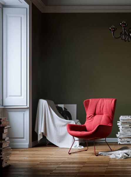 3d red chair in room