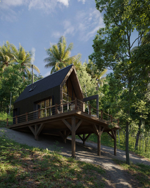 Archviz of cabin in the woods