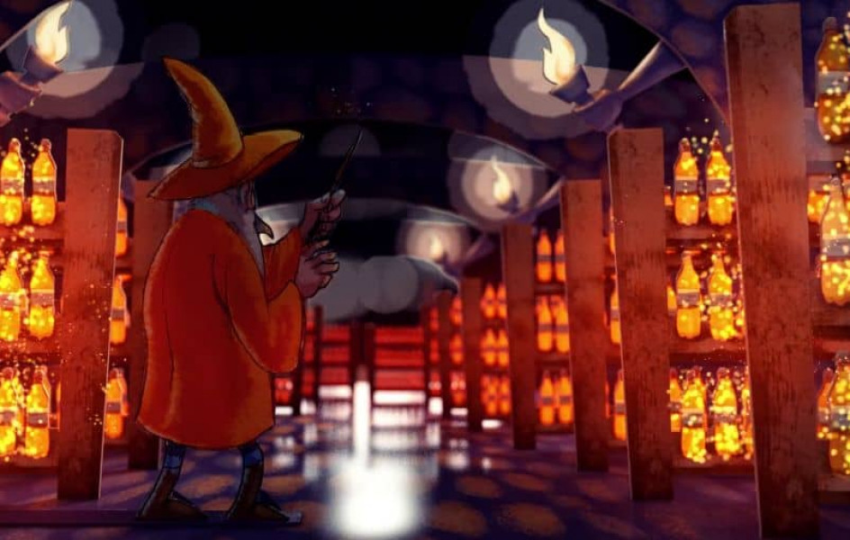 Rendered magician in his laboratory