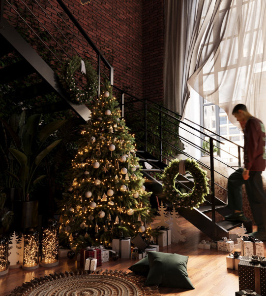 christmas interior rendering by shahin alizadeh rendered at rebusfarm