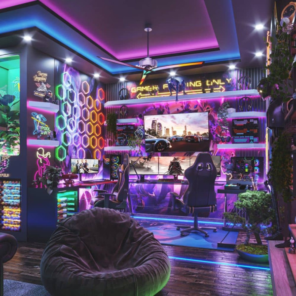 Rendering of a gamers paradise rendered at RebusFarm