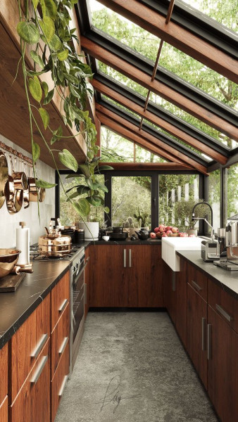 3D rendering of a kitchen by pedram mazidi rendered at rebusfarm