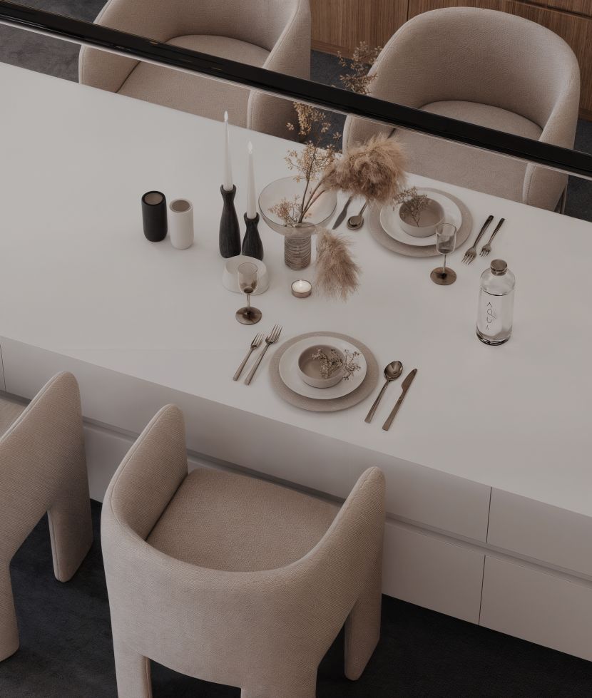 Minimal Room Rendering by Tina Tajadood rendered at RebusFarm: dining table