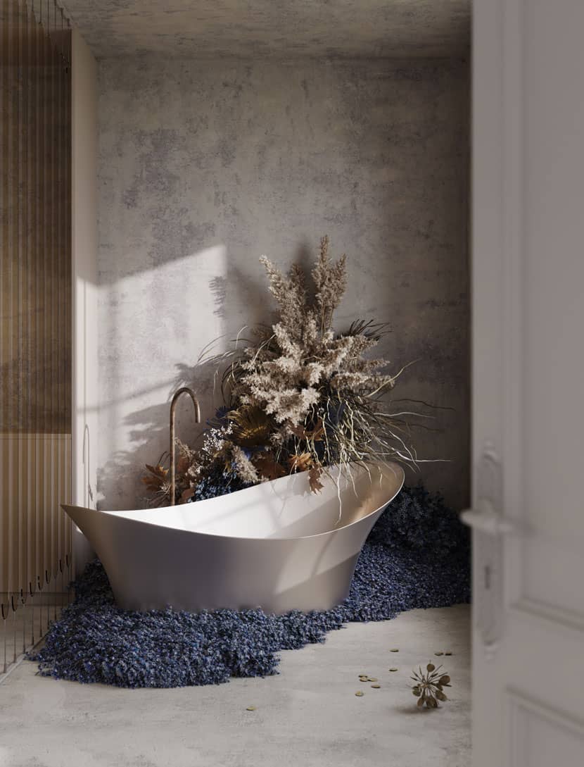 View on the bathtub with part of a white door to the right side.