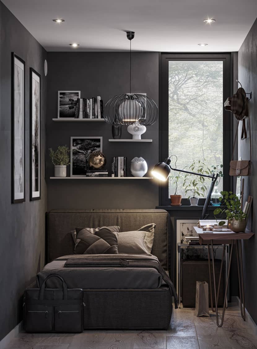 Grey bedroom inside the Villa